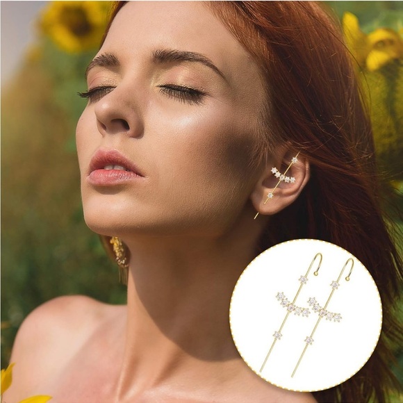 Gold and Silver Cuff Crawler Hook Earrings Set - Picture 9 of 16